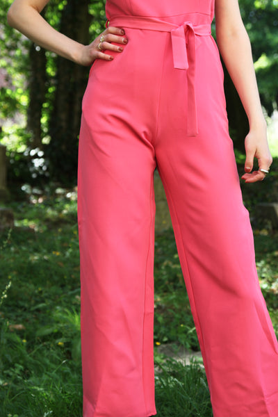 Sleeveless Flared Fuchsia Jumpsuit with Pockets