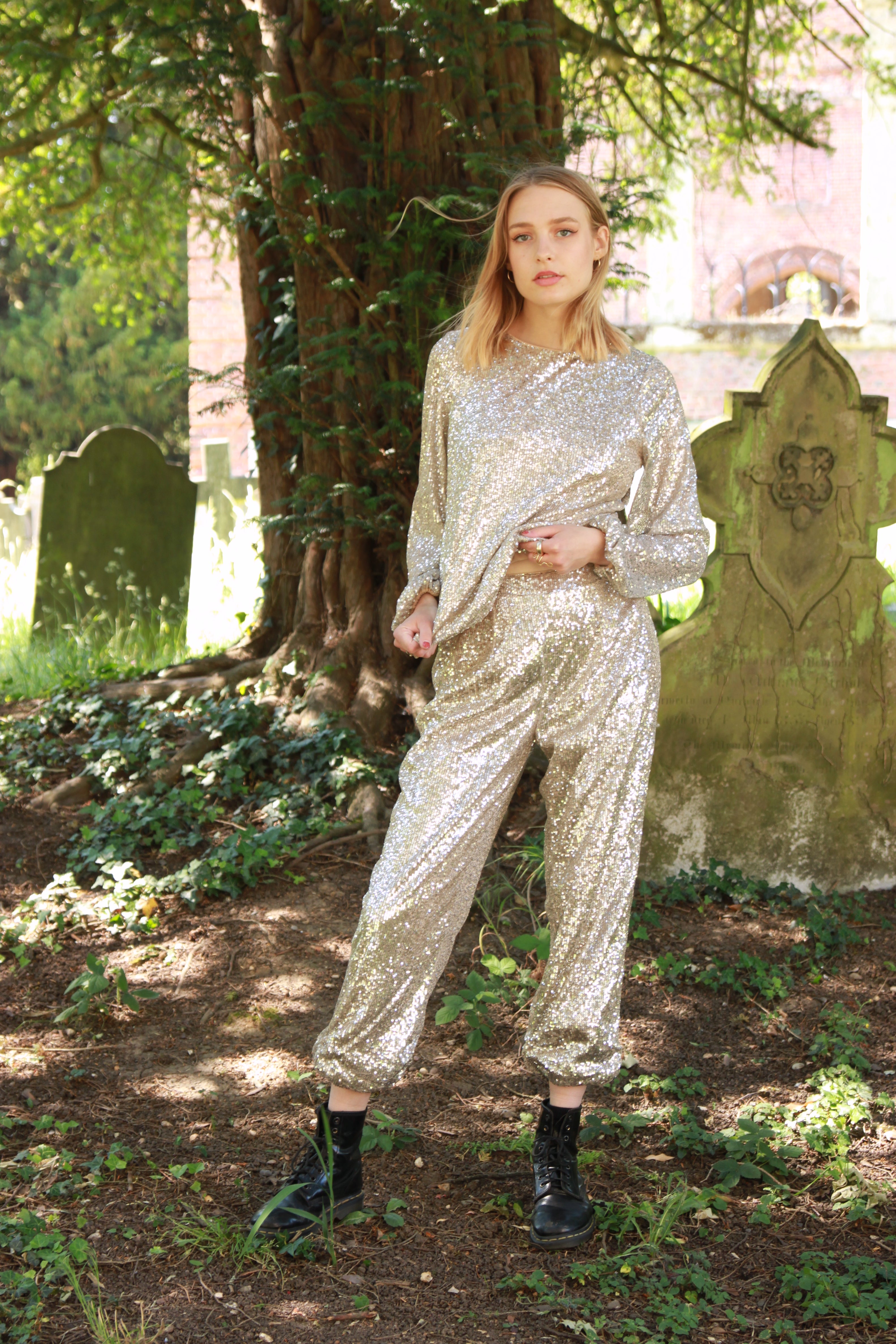Gold Sequin Droppie | Women's Pants - Motto Fashions
