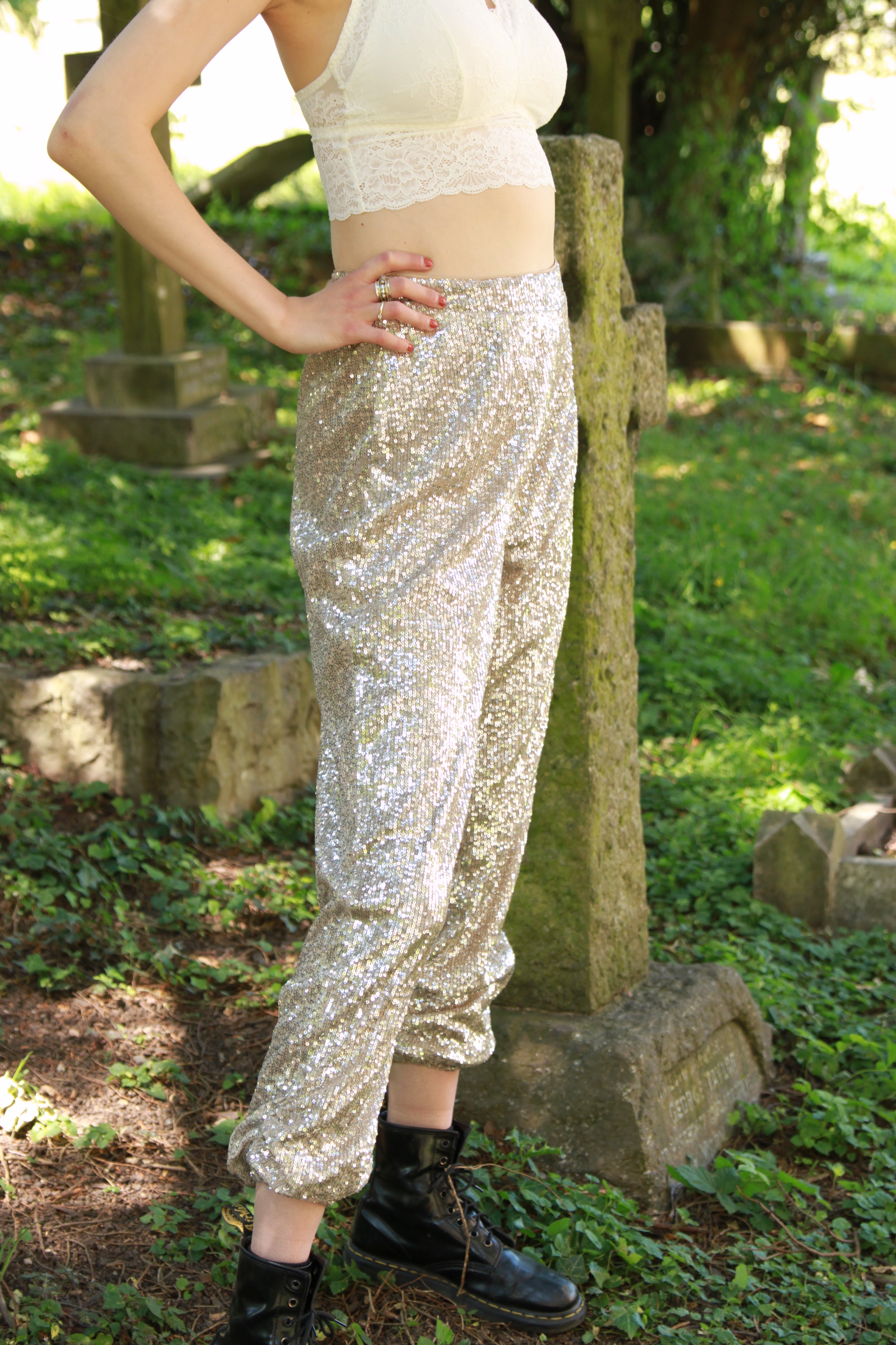 SILVER BLACK SEQUIN JOGGER STYLE TROUSERS – FreeSpirits Fashion
