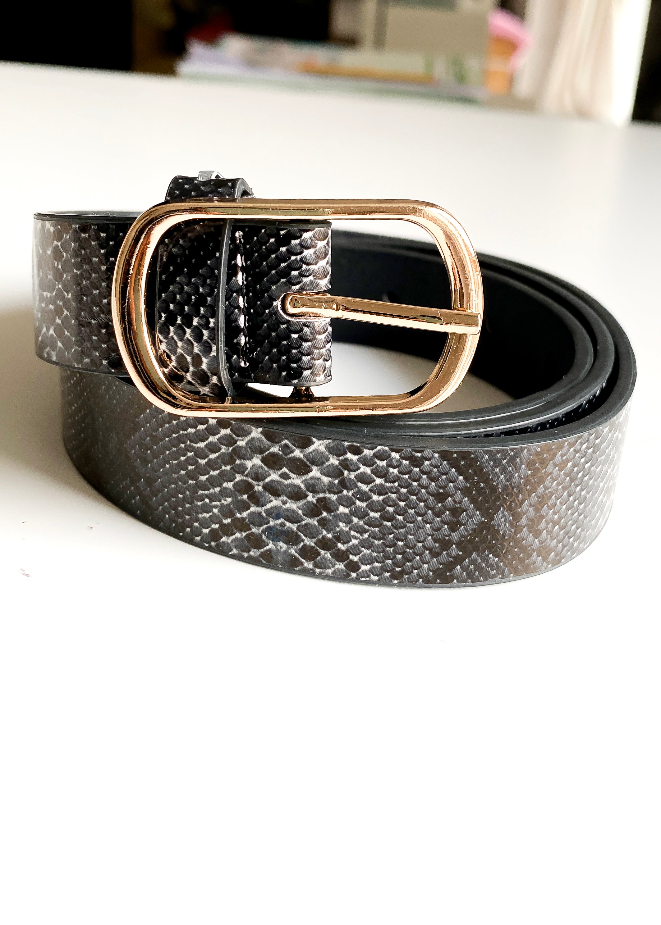 Vintage Snake Buckle Belt For Women, Y2k Style Black Snakeskin