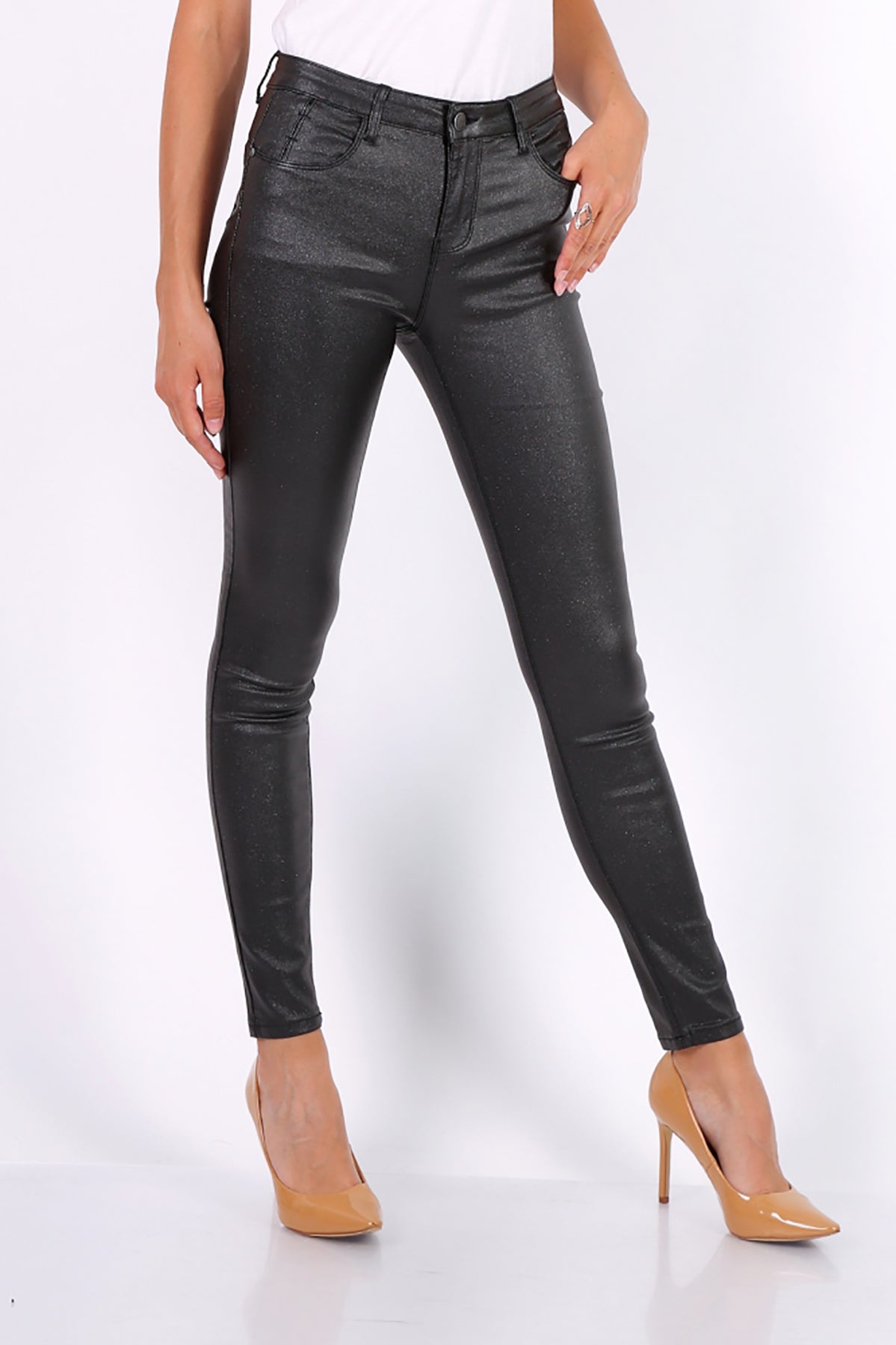 Metallic Black Coated Skinny Jeans, FreeSpirits