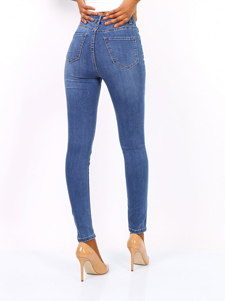 High Waisted Skinny Jeans - Mid Blue – FreeSpirits Fashion
